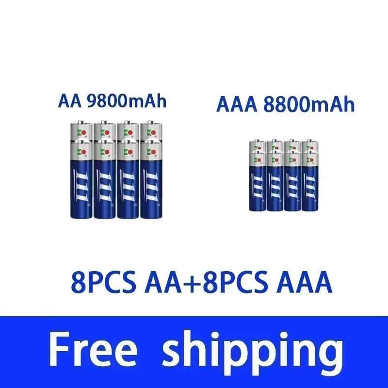 AAA + AA rechargeable AA 1.5V 9800mah - 1.5V AAA 8800mAh alkaline battery flashlight toy watch MP3 player, free delivery