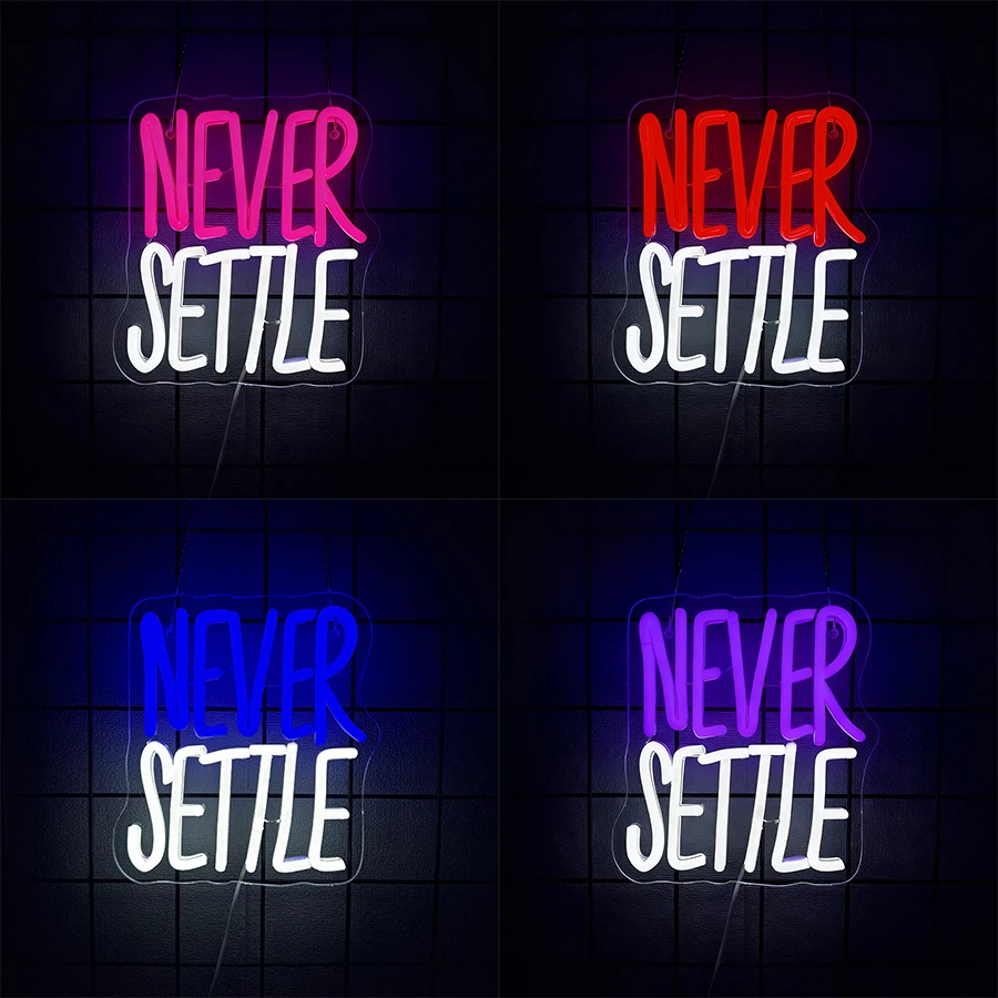 Never Settle Led Neon Sign Wall Decor, Letter Icon Usb Powered, Bedroom Game Room Gym Library Bar Club Party Men Cave Wall Lamp.