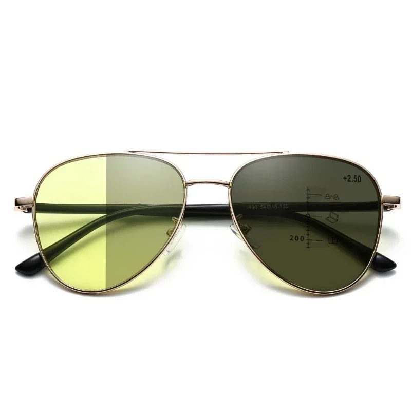 Retro Double Beam Large Frame Presbyopia Glasses Night Vision Photochromic Multifocal Reading Glasses Anti Blue Light Eyeglasses