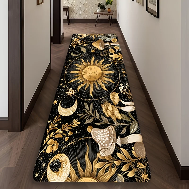 Black Background Red Rose Starlight Shine Luxury Elegant Runner Rug for Living Room Romantic Floral Floor Mat Style