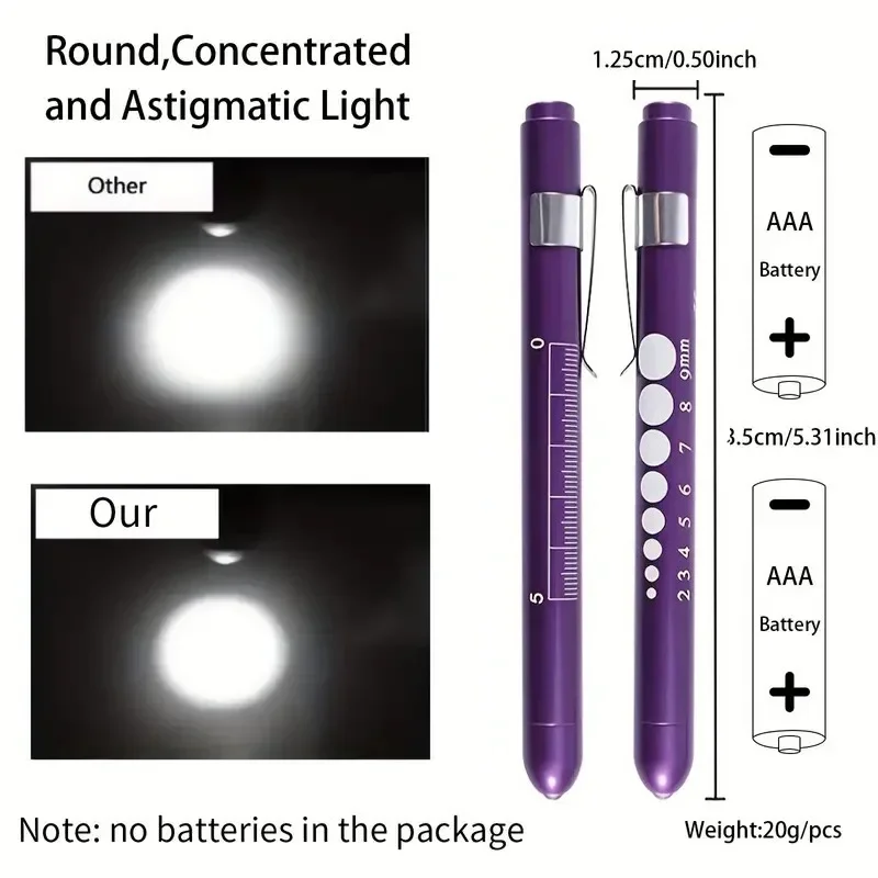 1pc Purple Aluminum Alloy Pen Light LED Flashlight - White Light (Battery Not Included)