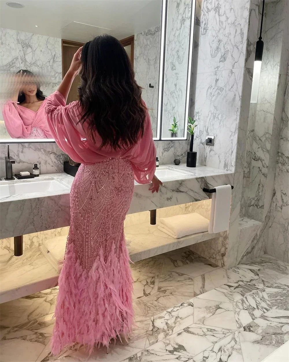 Customized Prom Dresses Fashion V-neck Sheath Cocktail Sequin Fold Chiffon Occasion Evening Gown Dresses For Women Part image 3