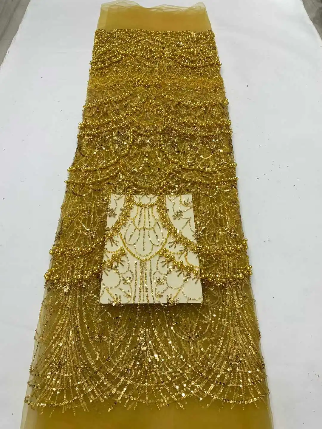 Luxury French Embroidery Heavy Groom Beads Lace Fabric Withs Sequins 5 Yards High Quality Materiel for Party Dresses