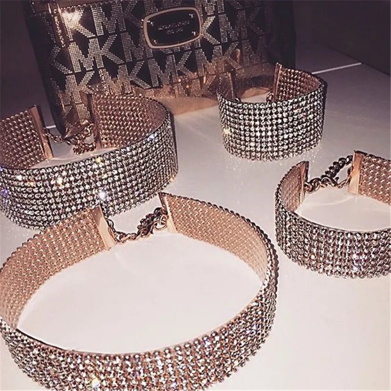 FestivalQueen Luxury Glitter Rhinestones Choker for Ladies Wide Collar Chain Celebrity Jewelry Gifts Bar Night Club 2024
