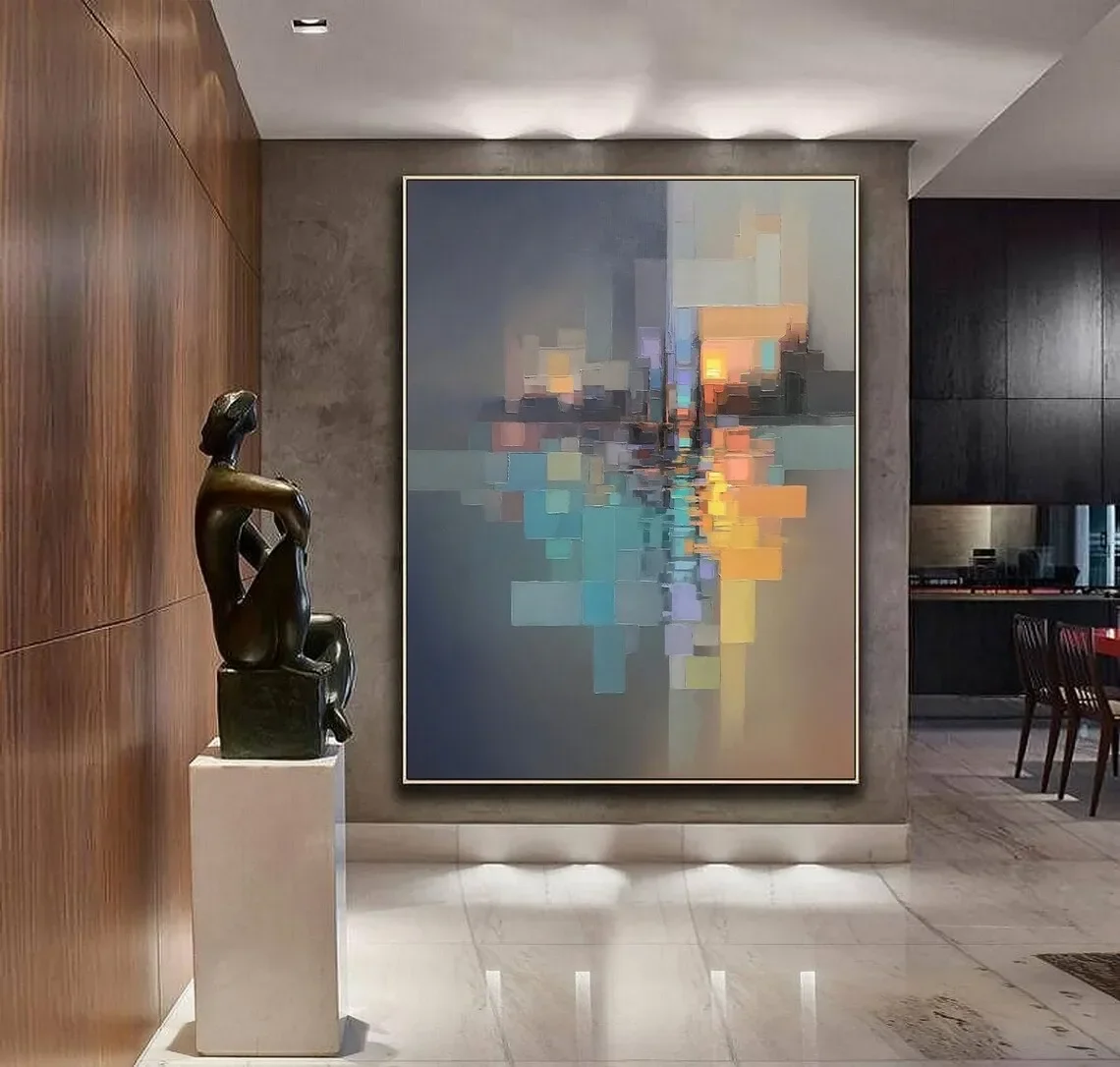 Colorful Oil Painting Hand Painted On Canvas Textured Landscape Large Painting Modern Handmade Living Room Wall Art Decor Pos