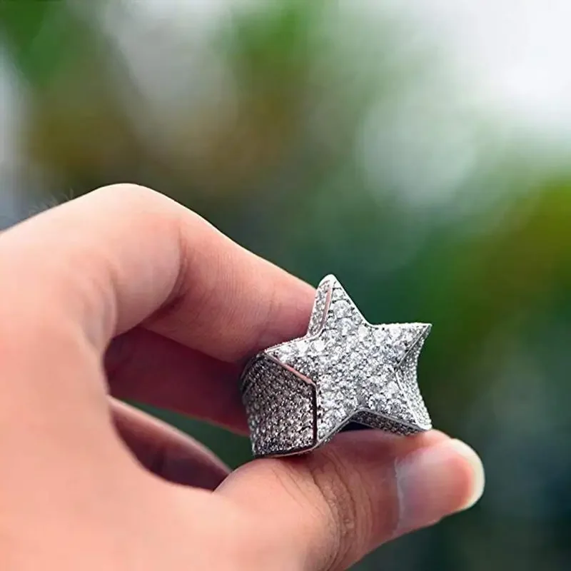 Milangirl-Anillo de cinco estrellas para hombre y mujer, sortija con diamantes de imitación, circonita, pentagrama, estilo Hip Hop, Rock, fiesta de