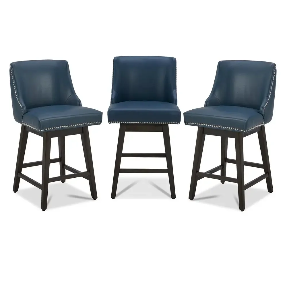

Counter Height Swivel Bar Stools Set of 3, FSC Certified Upholstered Counter Stools, Modern Swivel Barstools with Wood Legs for