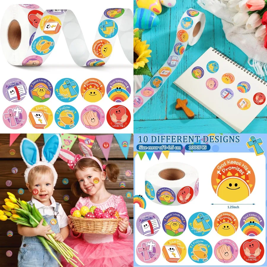 1000 Stück religiöse Aufkleber für christliche Symbole, Etiketten, Rolle, Lächeln, verschiedene Jesus, christliches Kreuz, Bibel, Herz, Aufkleber für Rel