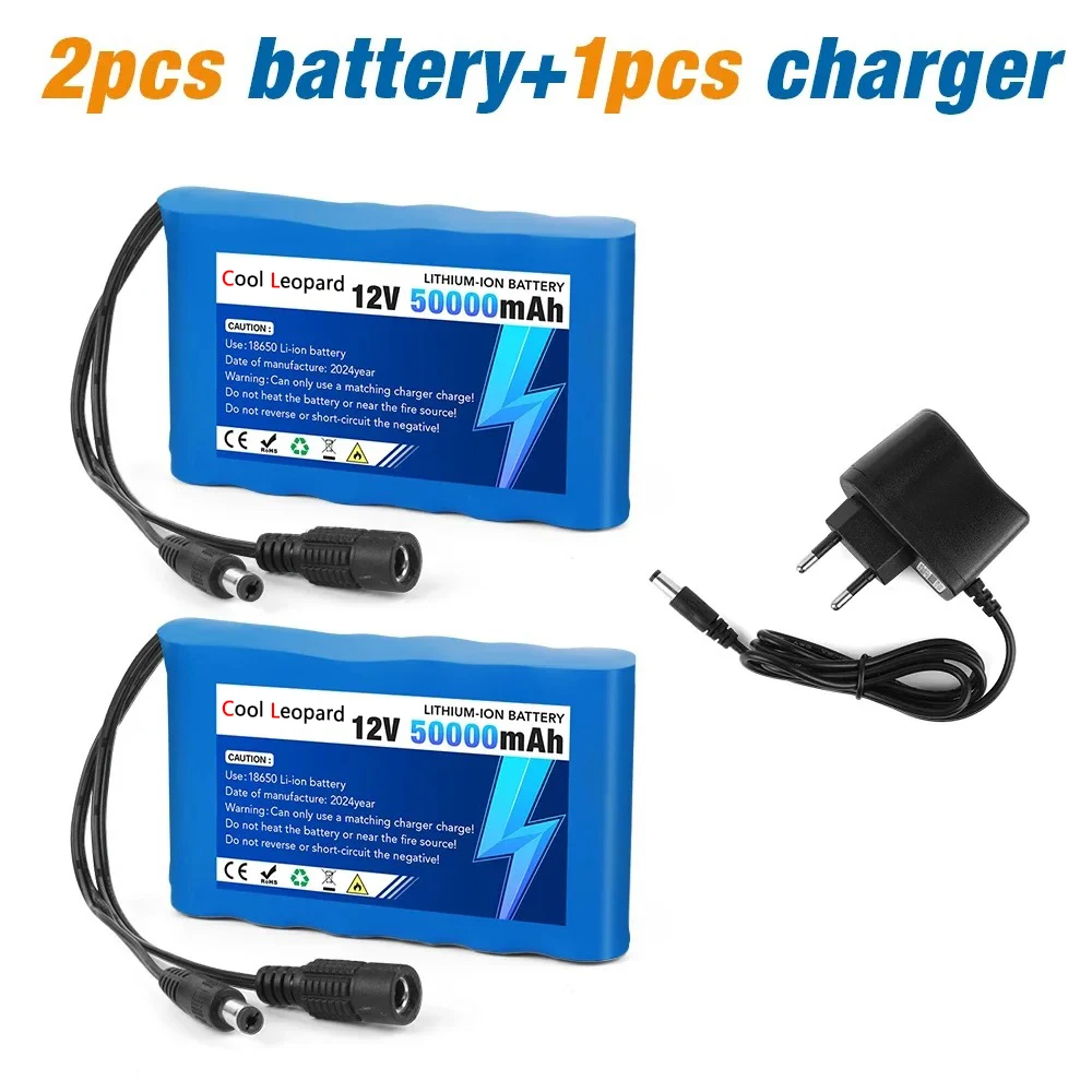 12 فولت 50000 مللي أمبير بطارية ليثيوم أيون محمولة جديدة 3S2P 18650 لوحدة تحكم ألعاب بإضاءة LED Powe الخ + شاحن 12.6 فولت