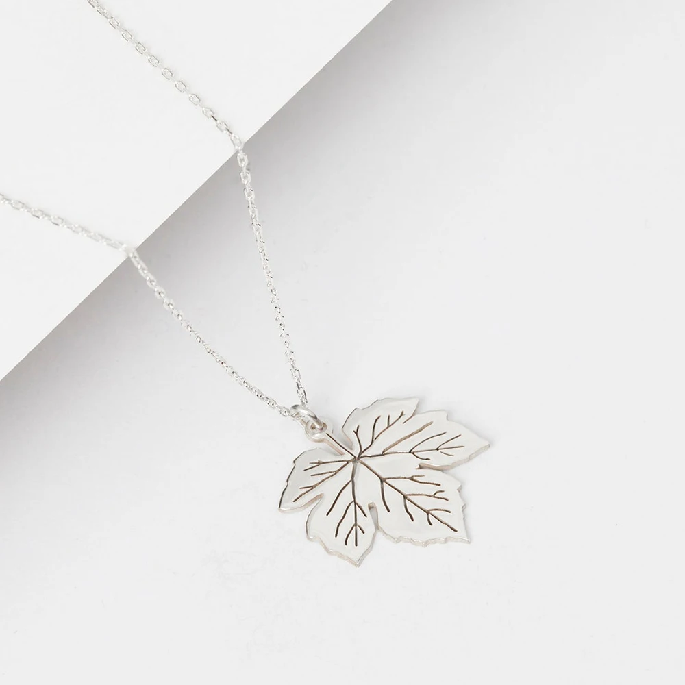 Maple Leaf Pendant - Plant Type Pendant - Stainless Steel Polished Finish - Valentine's Day Gift