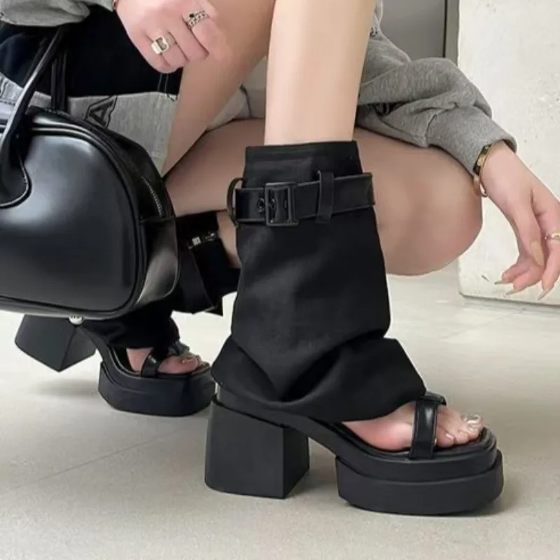 

Two Wears High Boots， Summer Outdoor Open Toed Thick Heels High-heeled Sandals ，2025 New Niche Style