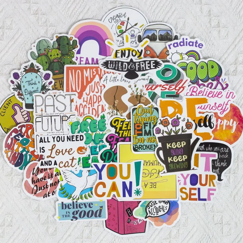 50Pcs Motivational Word Stickers for Stationery, Ins‑style Cute Girlish Decals, DIY Decor Materials Golden Memory Stickers Store