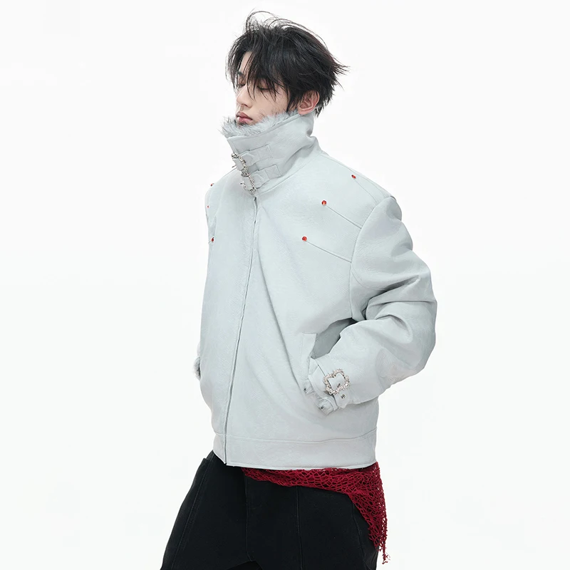 LUZHEN Fur 2026 Faux Winter Stand Neck Diamond Decorate Padded Coat Men's Fashion Solid Color High Quality Casual Jacket JY8849