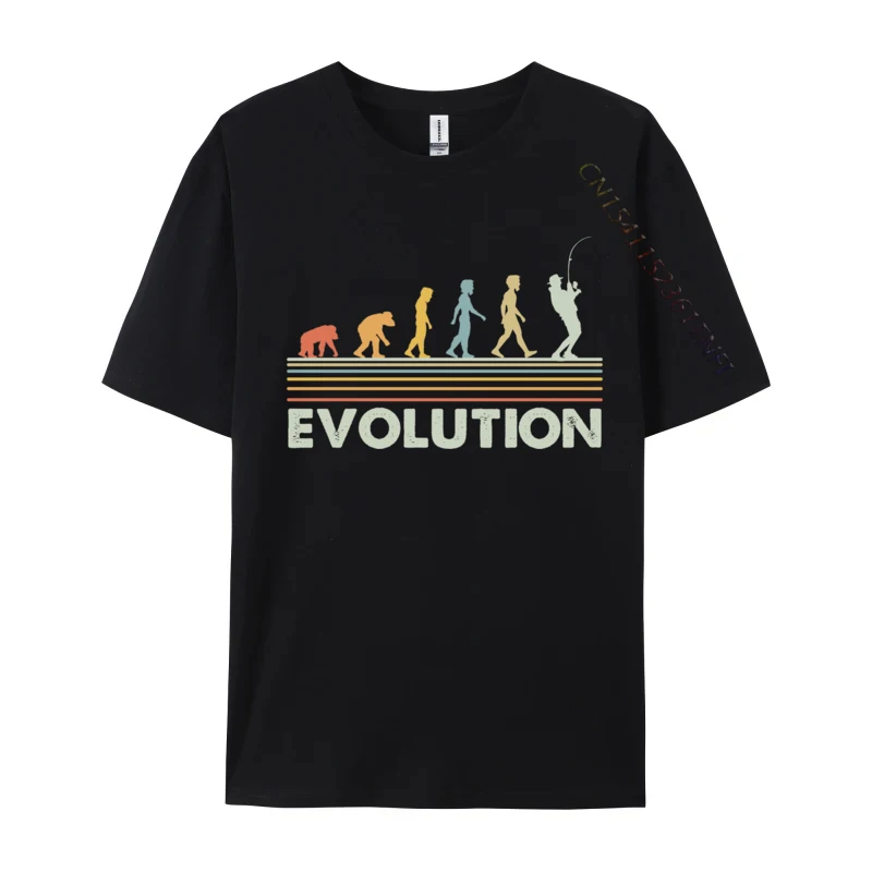 Vintage Fishing Evolution For Fisherman Normal Printed On Valentine Day Pure Cotton Men's Tees Casual Tops Shirts Plain T Shirts