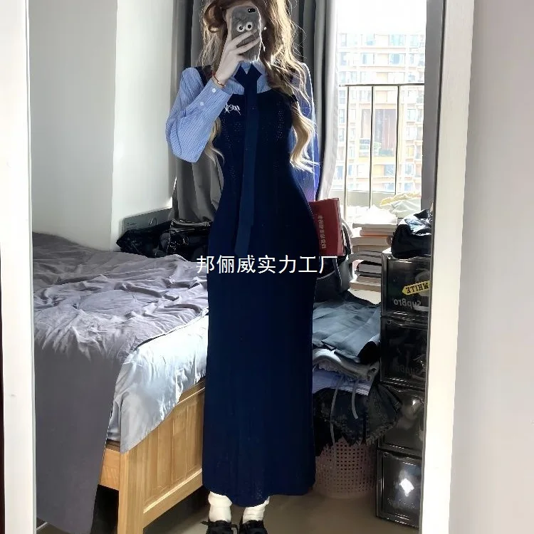 Atmosphere, Dressing, Temperament, Suspender Dress, Women's Early Autumn, 2025 New Preppy Suit, Long Skirt