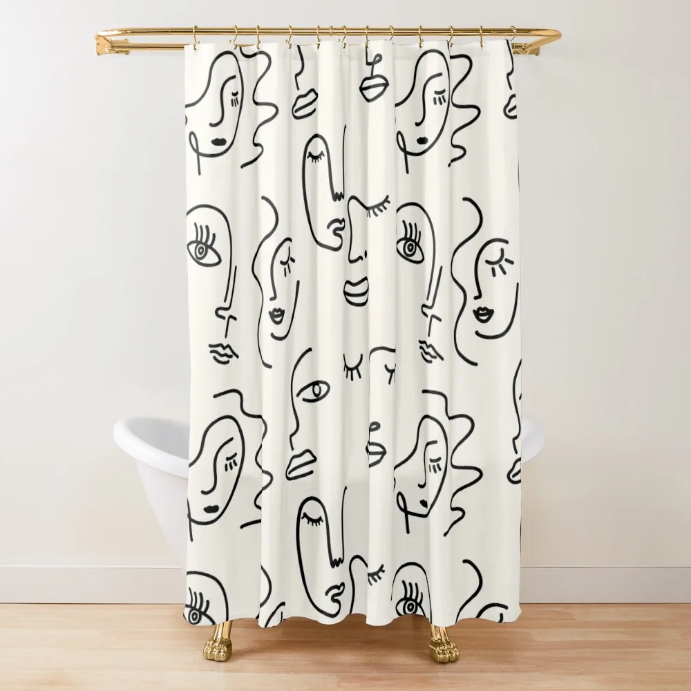 

Abstract Faces Line Art Pattern Shower Curtain Bathroom Shower Set Bathtub Curtain