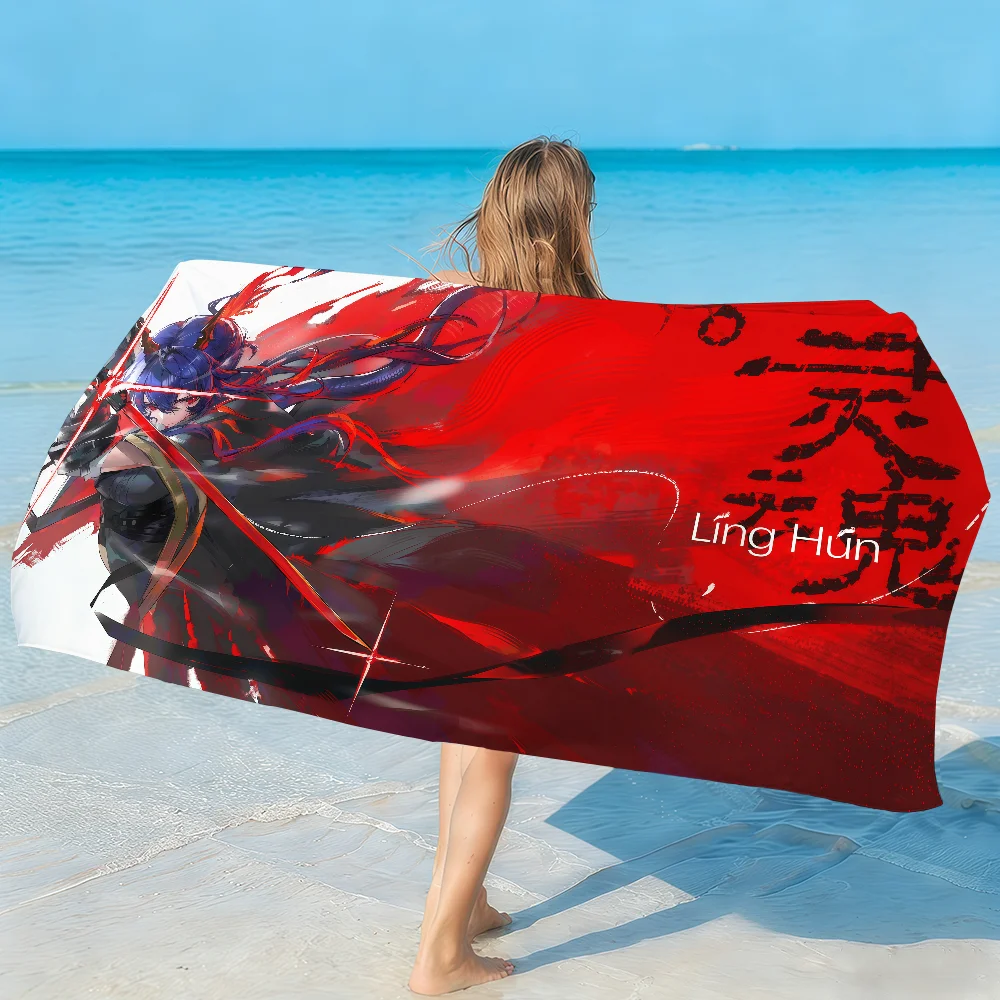 Game Arknights Chen Dragon Towel Soft Lightweight Anti-Sand Large Beach Towel Quick-Drying Bath Sports Family