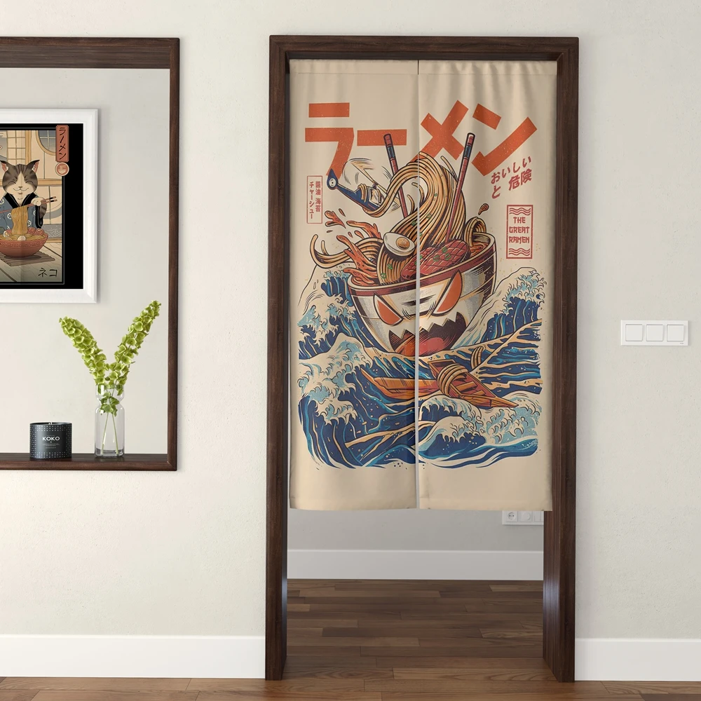 

Japanese Ramen Noren Curtain Food Shop Restaurant Kitchen Entrance Cloth Doorway Curtains Oil Smoke Proof Partition Half-Curtain