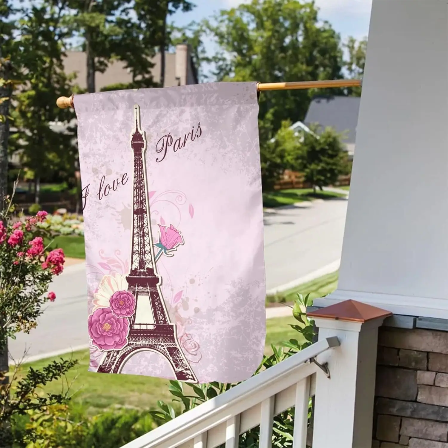 Elightvap Eiffel Tower And Roses Garden Flag Dragonfly House Flag Summer Garden Flags 12x18in Double Sided Welcome Flag For Home