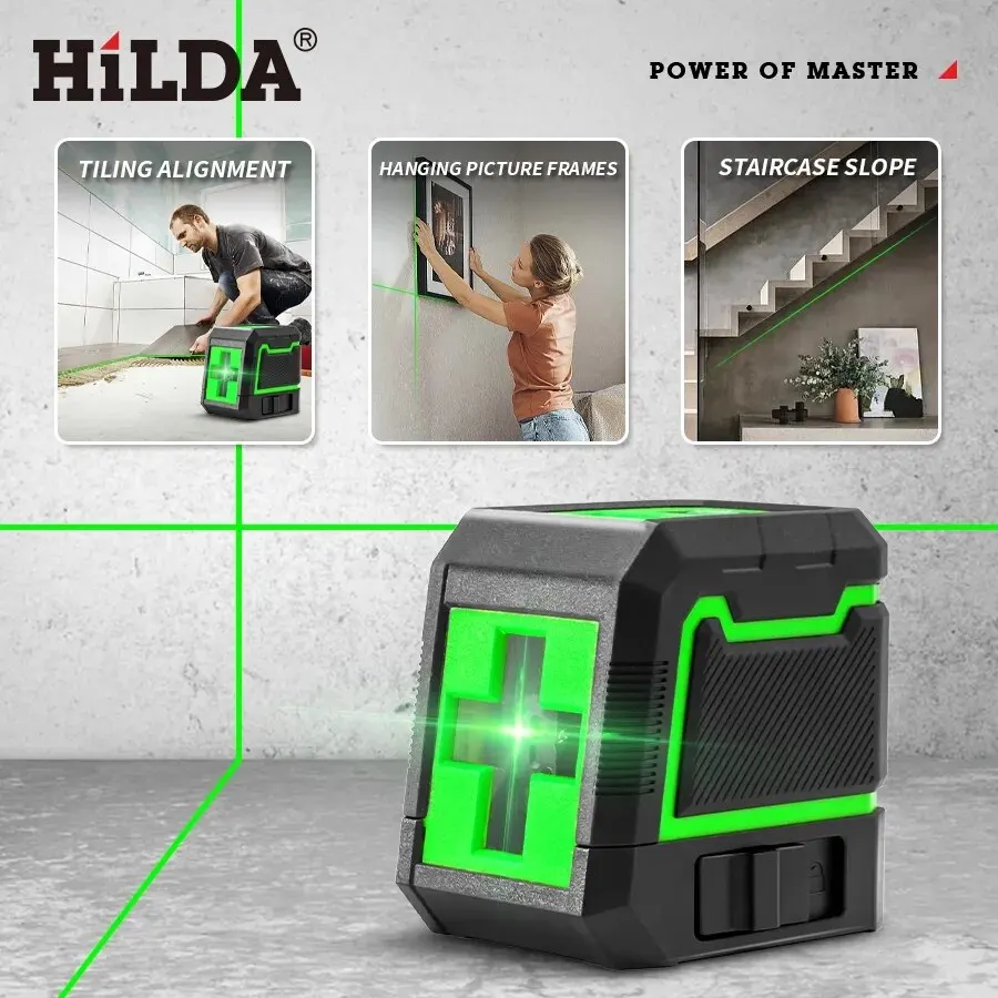 HILDA 2 Lines Laser Level Self-Leveling Horizontal And Vertical Cross Super Powerful Green Laser Beam Line