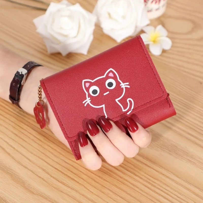 Fashionable Mini Cartoon Little Cat Quality Wallet for Women Compact and Durable Zipper Card Case Cash Pockets Coin Purse