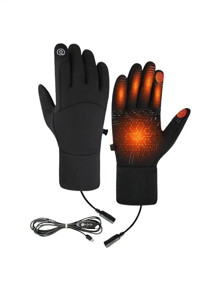 

USB Heated Gloves Touch Screen Heating Waterproof Electric Heated Gloves Unisex Thermal Mittens for Outdoor Fishing Motorcycle