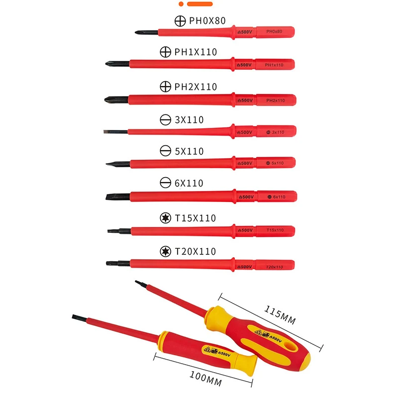 10Pcs Hexagonal Screwdriver Set Interchangeable Blade VDE Insulated Screwdrivers Set 500V Magnetic Cross Word Shaped Screwdriver