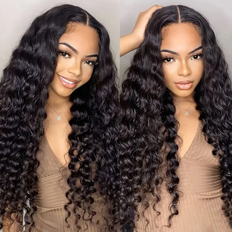 32Inch 180% Density 13x4 13x6 Deep Wave Transparent Lace Frontal Wigs For Black Women 4x4 Deep Curly Lace Closure Wig Bling Hair