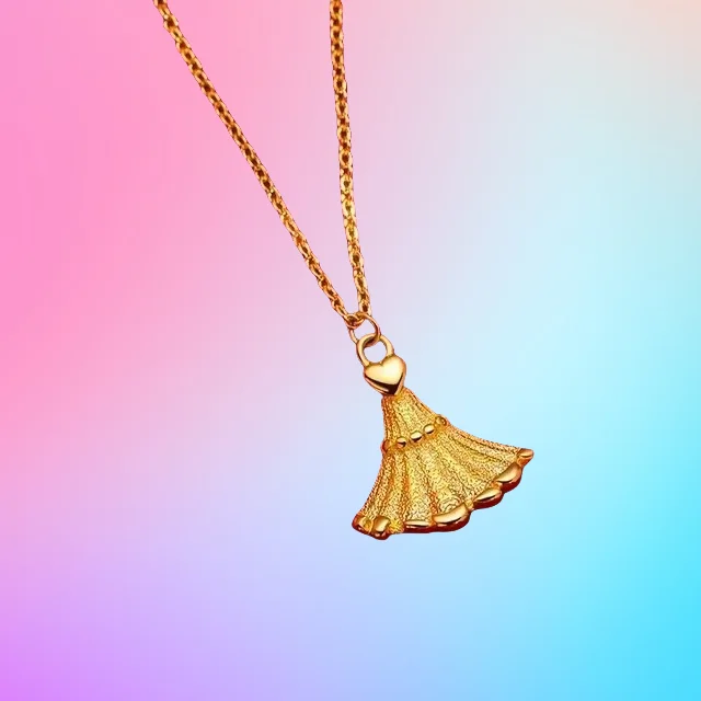 New 24K Yellow Gold Small Skirt Pendant Collarbone Necklace,  Real Gold Necklace for Women Fashion Wedding Party Charm Jewelry