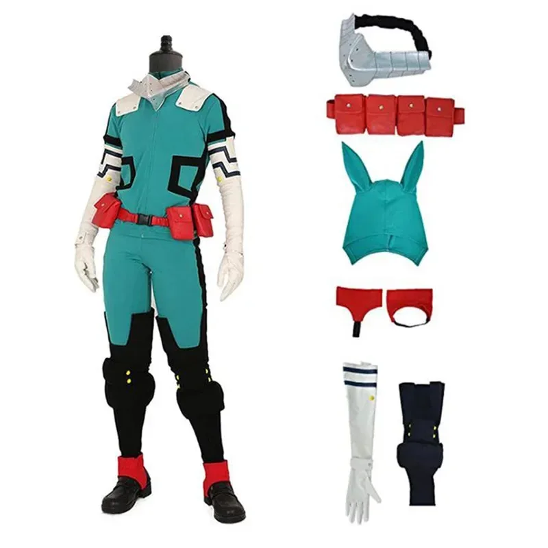 Аниме My Hero Academy Косплей Midoriya Izuku Deku Battle Косплей Унисекс Костюм Костюм Набор Хэллоуин Парик Волосы khj