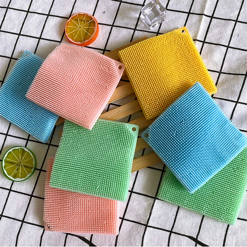 2Pcs Thickened Silicone Cleaning Brush Kitchen Dishwashing Cleaning Brushes Pot Pan Sponge Scrubber Fruit Vegetable Cleaner New