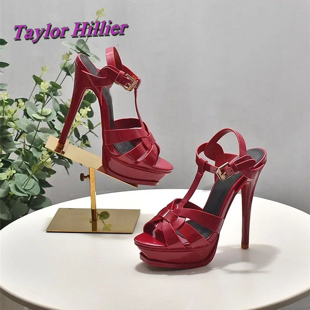 Блестящие серебряные женские босоножки на платформе, однотонные туфли с острым носком, золотые каблуки, черный ремешок с пряжкой, роскошные модельные туфли на очень высоком каблуке для свиданий