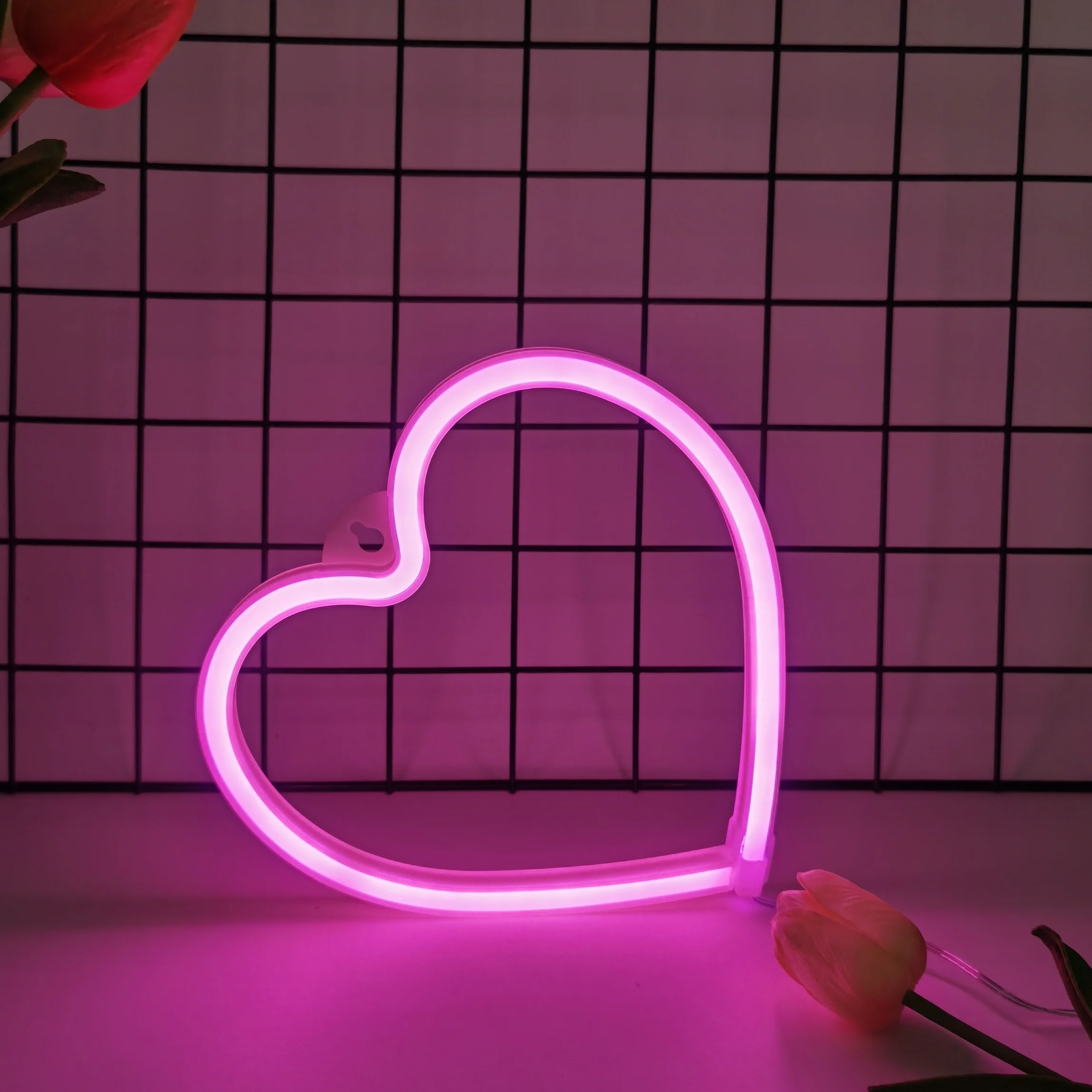 

Neon Heart Lights Pink Neon Sign LED USB Love Light Lamp Wedding Birthday Decoration For Valentine'S Day Gifts Night Light Decor