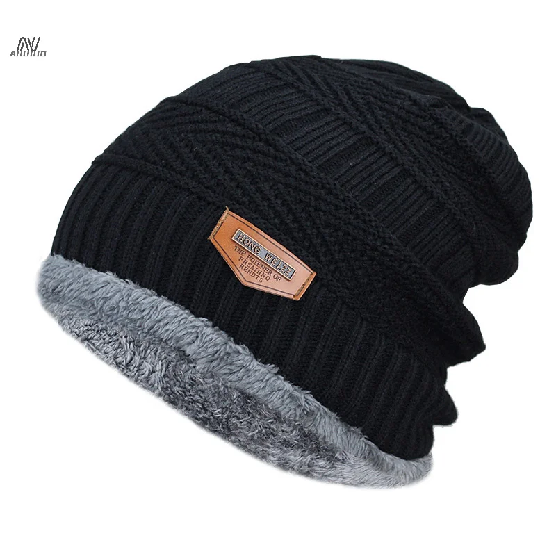 Men\'s Winter Hat Cotton Thicken Warm Beanies Hat Fashion Unisex Knitted Hats