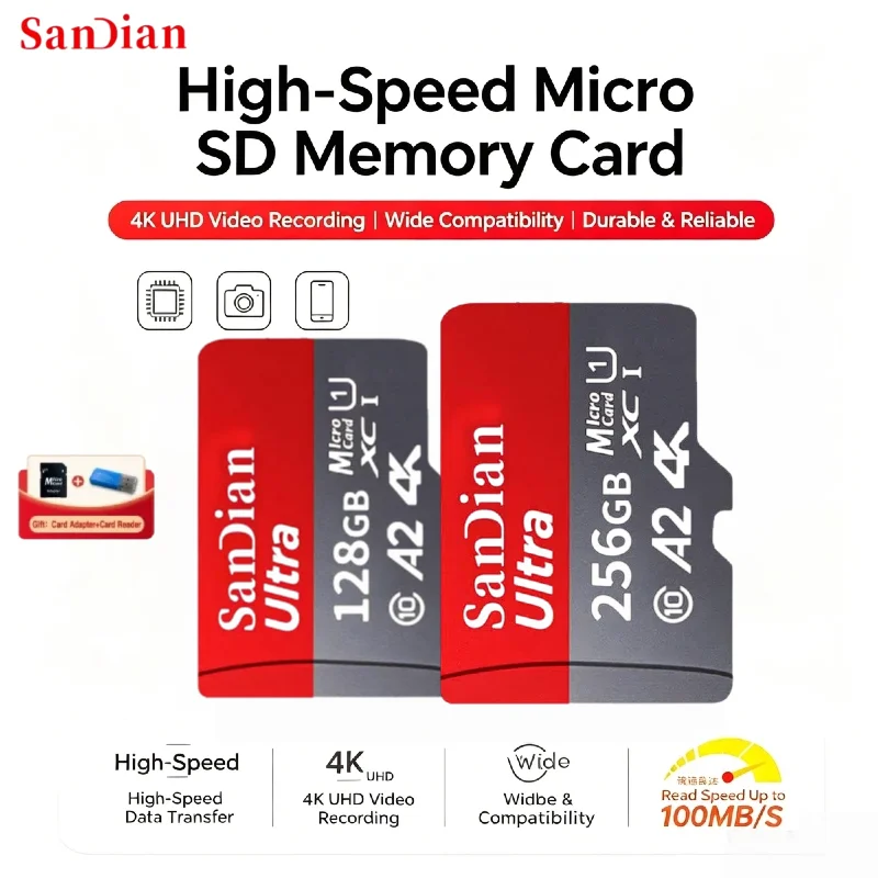 Class10 Memory Card Mini TF SD Card 128GB 256GB High Speed Mini Flash TF SD Memory Card A2 U3 for Smartphone Camera Car Recorder