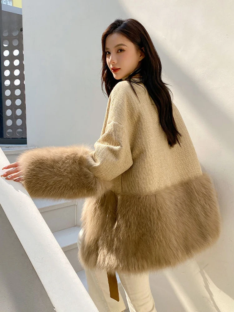 Faux Fur Coat Women 2024 Winter Thick Warm New Outerwear Female Casual Loose Long Sleeve Coats Fashion Patchwork Jacket