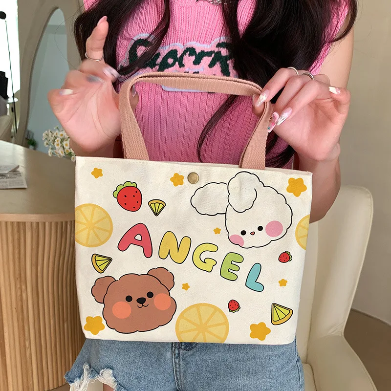 

Cartoon compact canvas bag, spring and summer new style tote bag, office worker portable storage bag