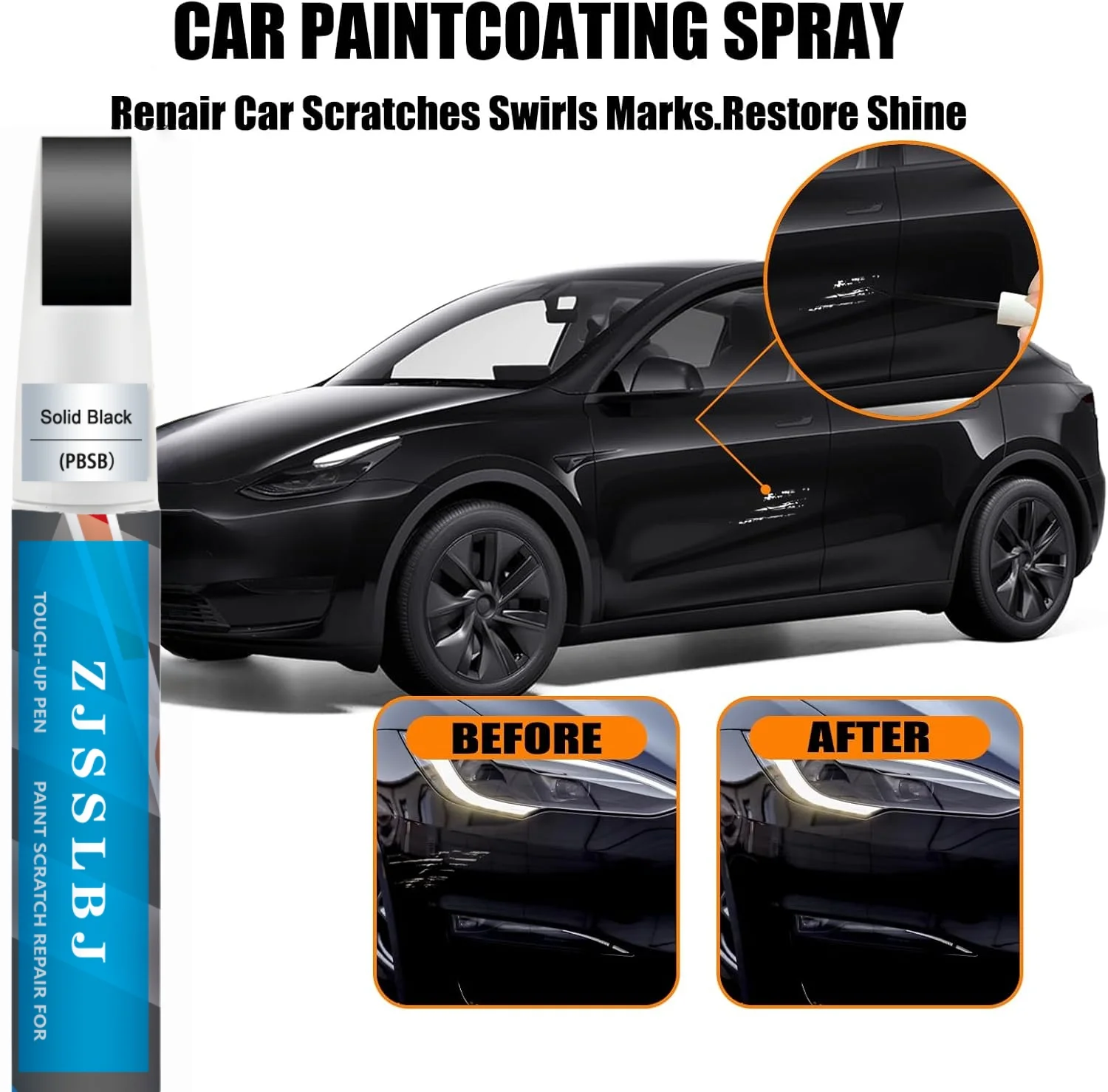 Car Touch Up Paint(Solid Black(PBSB)) for Tesla Model Y/3/S/X, 2 in 1 DIY Car Paint Scratch Repair Kit with Pen Tip & Brush, Scr