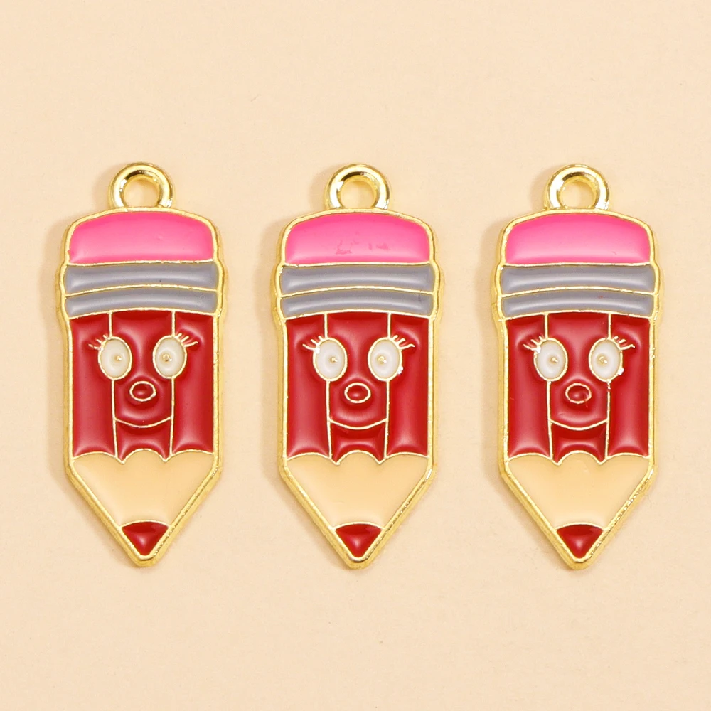 10 Stück süße, lustige Emaille-Buch-Bleistift-Charms-Anhänger für Schlüsselanhänger, Armband, Stiftkette, handgefertigtes Handwerk, DIY-Schmuckherstellungszubehör – Detail 6