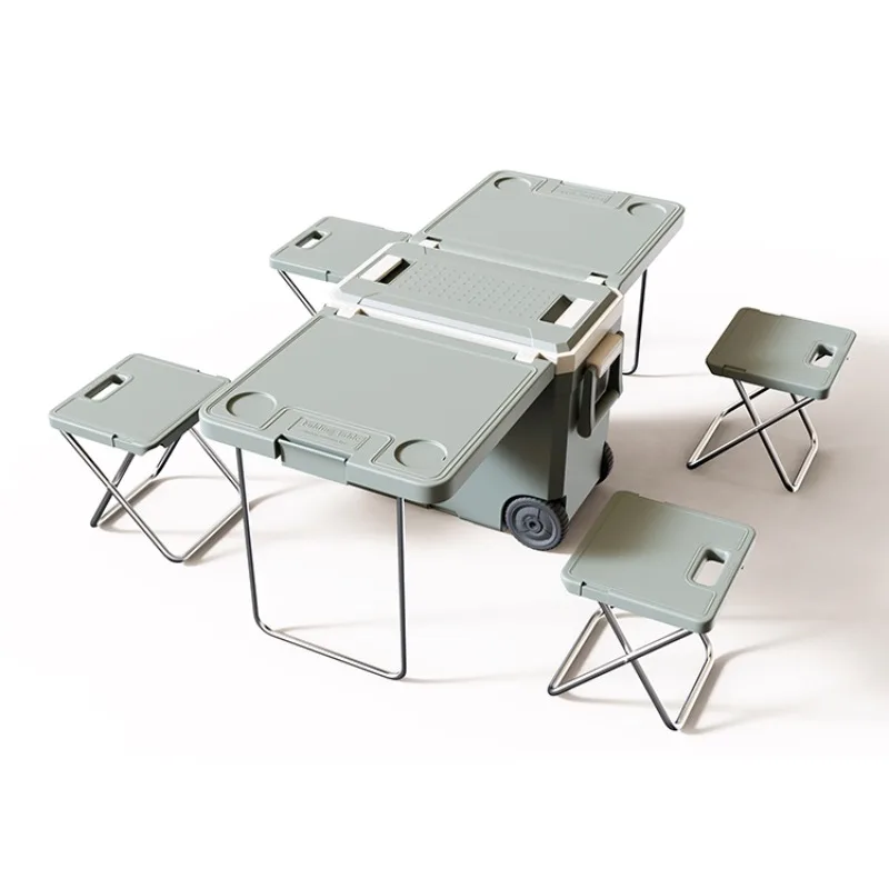 Hot-selling custom outdoor 32L portable camping cooler with folding table and stool cooler
