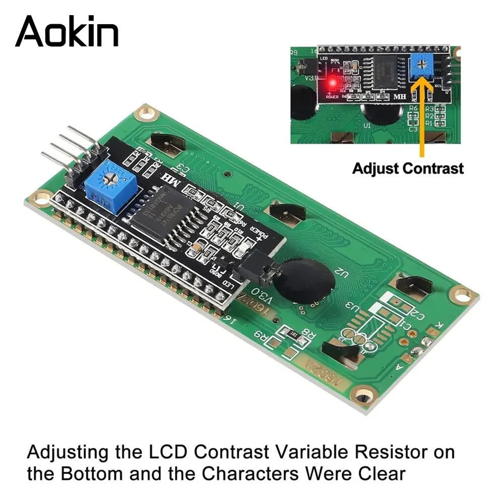 LCD1602 Module Blue Green Screen For Arduino LCD1602A LCD Character UNO R3 Mega2560 Display PCF8574T IIC I2C Interface