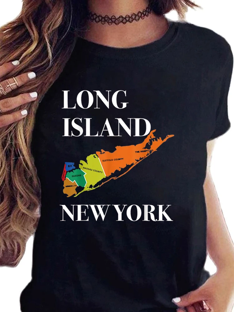 Long Island NY Souvenir Tee Native Long Islander Map NYC T-Shirt Peace and friendship Round Neck Summer Top Tshirts For Youth