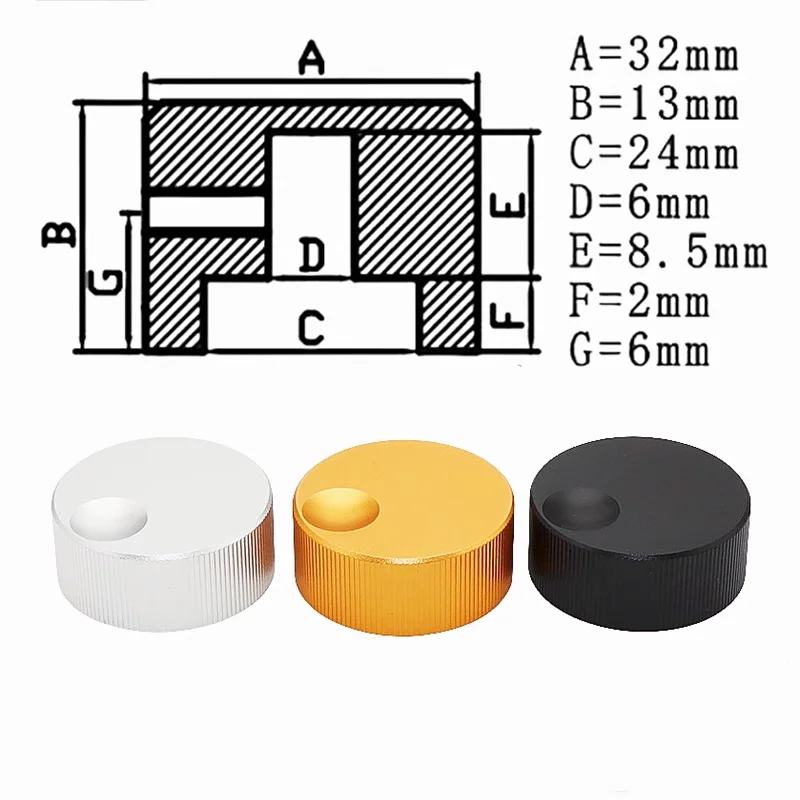 1pcs，Full aluminum solid knob cap，Diameter 32mm height 13mm bore 6mm，Apply to shaft diameter 6mm potentiometer, encoder