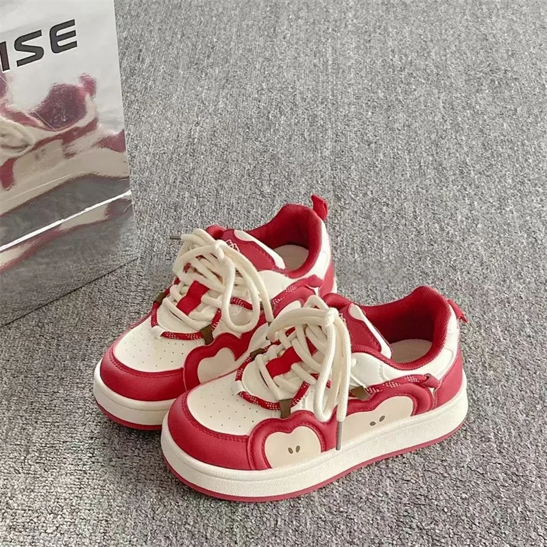 

Autumn and Winter Thick Soled Apple Patterned Women's Casual Shoes Korean Style Versatile Student White Shoes Zapatos De Mujer