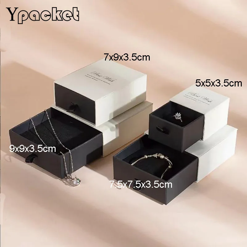 

Square White Black Jewelry Organizer Drawer Box Engagement Ring For Earring Necklace Bracelet Display Gifts Carrying Cases 30Pcs