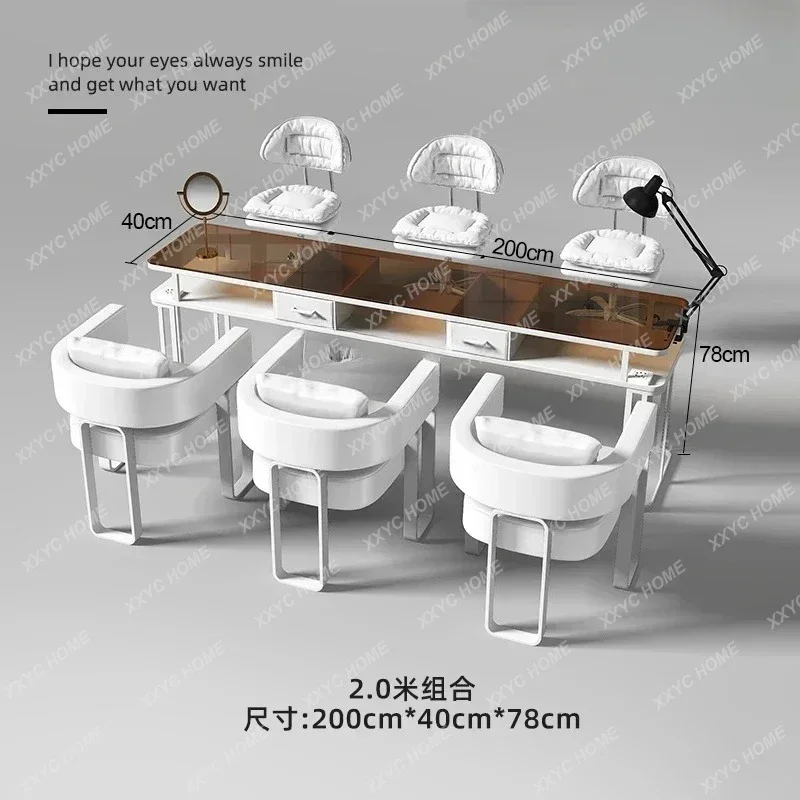 

ss newCaramel Brown Nail Table and Chair Suit Glass Nail Salon Table and Sofa Combination with Socket