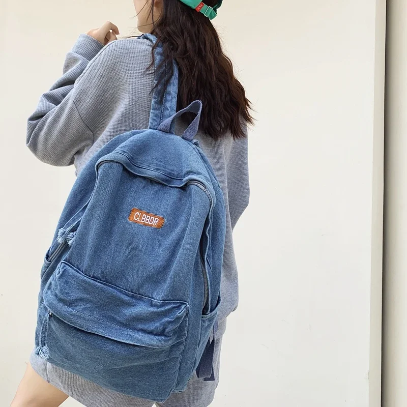 

Teenager High School Laptop Denim Textile Backpack Korean Student Youth Y2K Aesthetic Ita Vintage Streetwear Big Size Knapsack