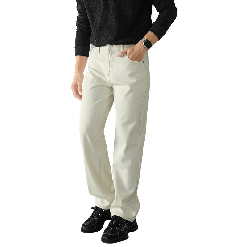 남성 통근용 루즈 캐주얼 한국 패션 스트리트웨어 빈티지 화이트 진 데님 팬츠 남성 플러스 사이즈 스트레이트 바지