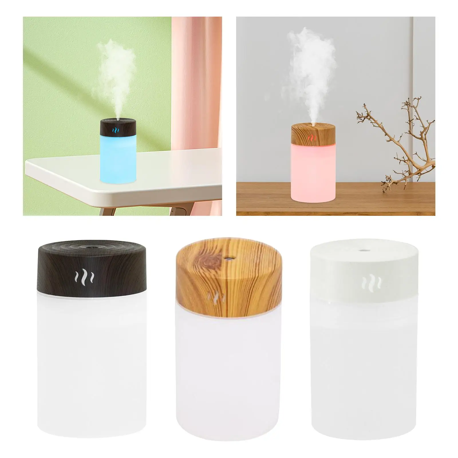 Humidificador de aire portátil de 260ml, luz nocturna para coche, USB silencioso, dormitorio, hogar y oficina