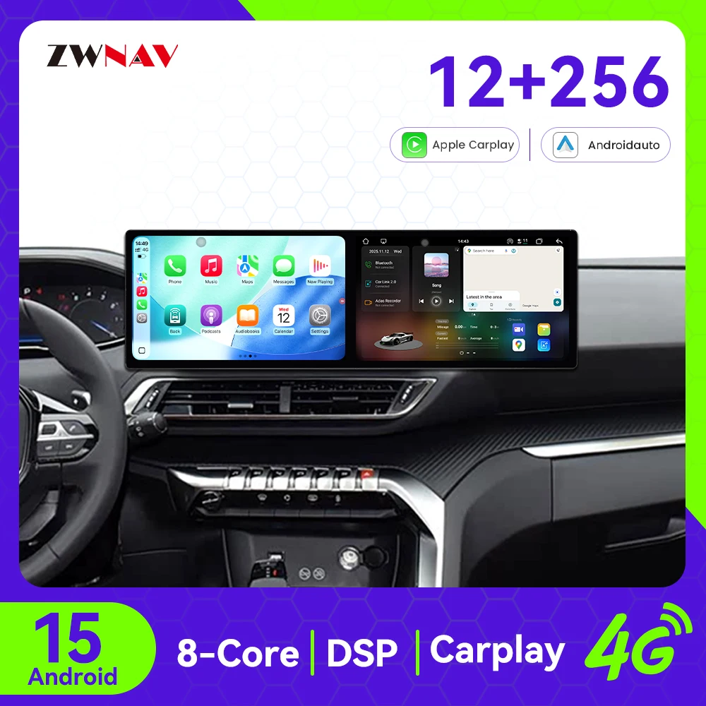 

10.1+10.1 inch Carplay Car Radio Touch Screen For Peugeot 4008/5008 2016-2022 Android 15 GPS Navigation Car Multimedia Player